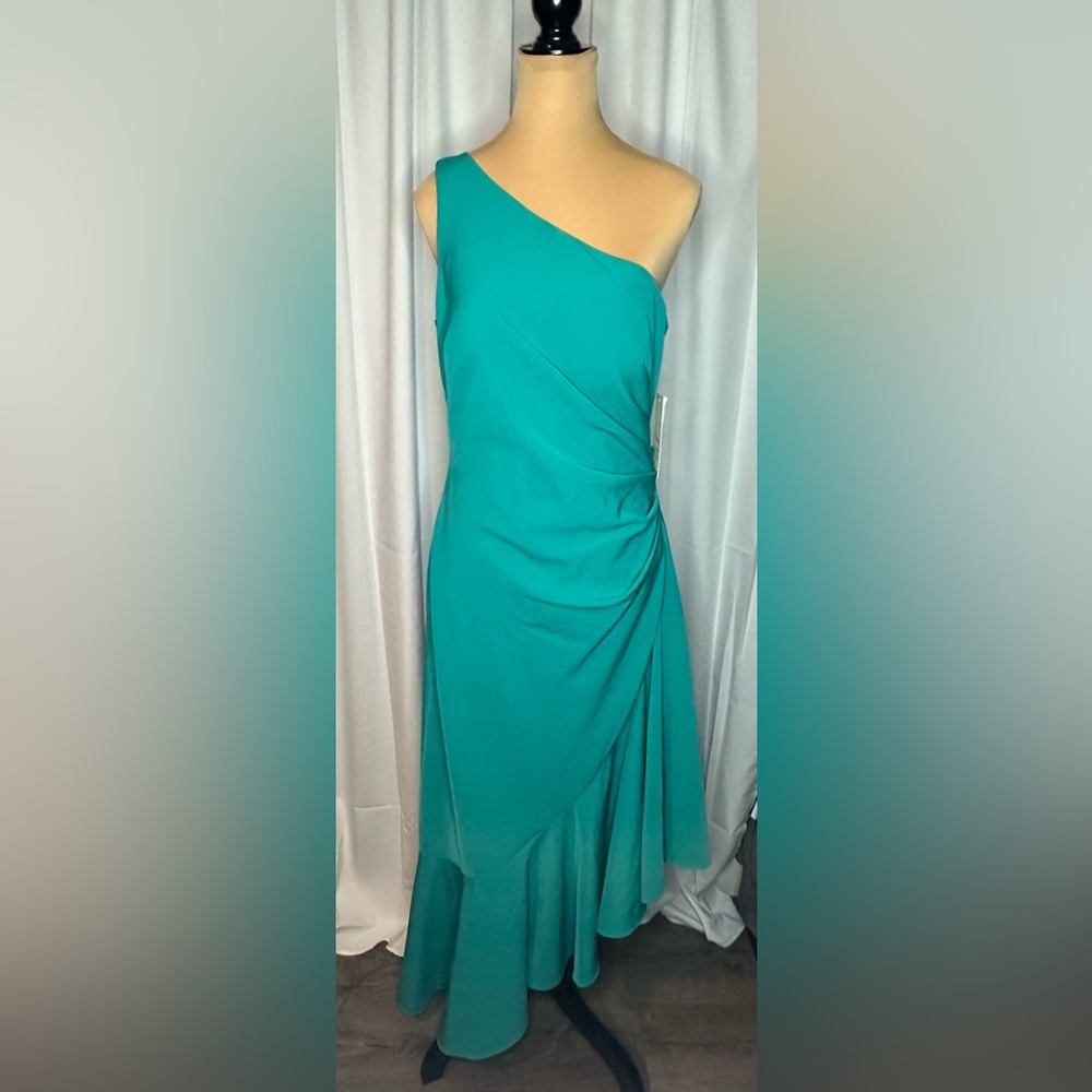 Eliza J Teal Asymmetrical Ruched One Shoulder Dress